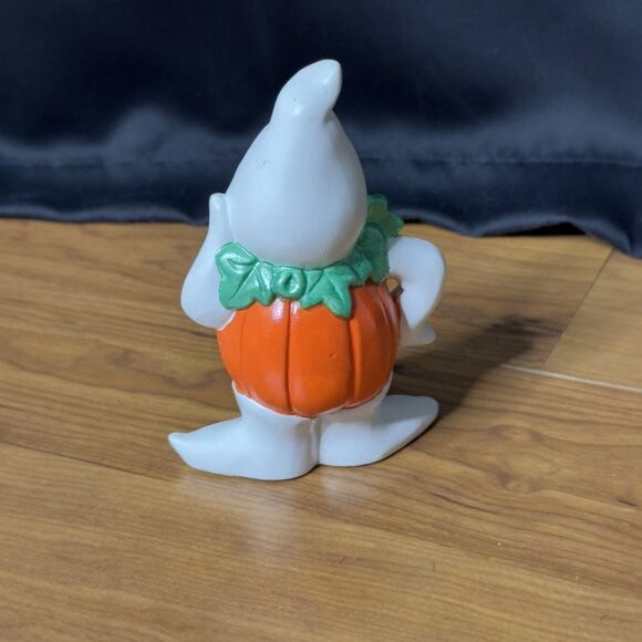 Vintage Ceramic Painted Ghost Pumpkin Jack O Lantern Kitsch Figurine Halloween - Picture 9 of 12